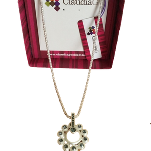 Claudia G On - the dot silver based necklace with pendant rhinestones 18 inch